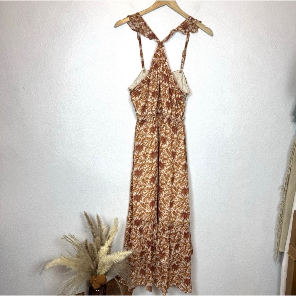 PAIGE Florencia Palm Print Halter Dress Cinnabar Orange Tropical Beach **No Size